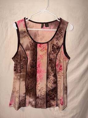 Serenade New York Woman Tank Top Size 2X Brown Pink Floral Y2K Whimsigoth